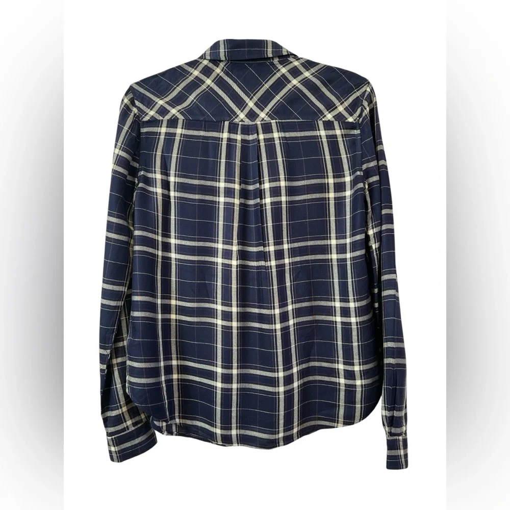 PAIGE Navy Plaid Button Down Shirt Western Soft Viscose Blouse Flannel Style S - Picture 2 of 6
